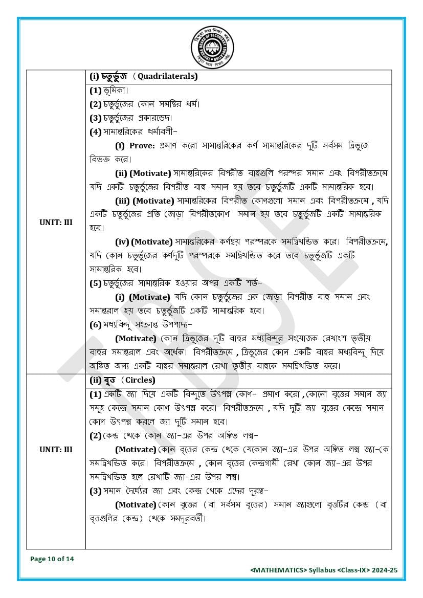 TBSE Class 9 Maths Syllabus 2025 (PDF) – Tripura Board Syllabus for 9th Maths