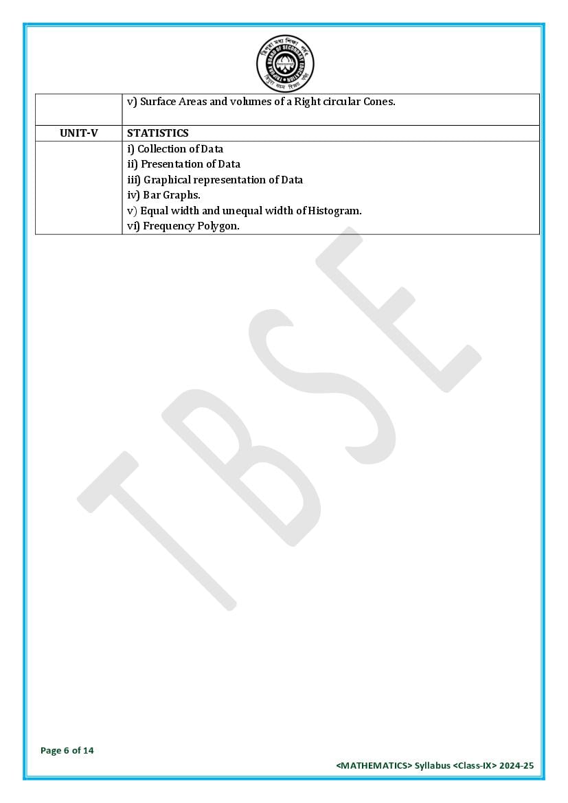TBSE Class 9 Maths Syllabus 2025 (PDF) – Tripura Board Syllabus for 9th Maths