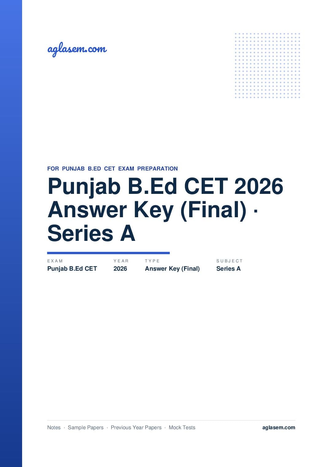 Punjab B.Ed CET 2026 Answer Key (Final) Series A - Page 1 of 2