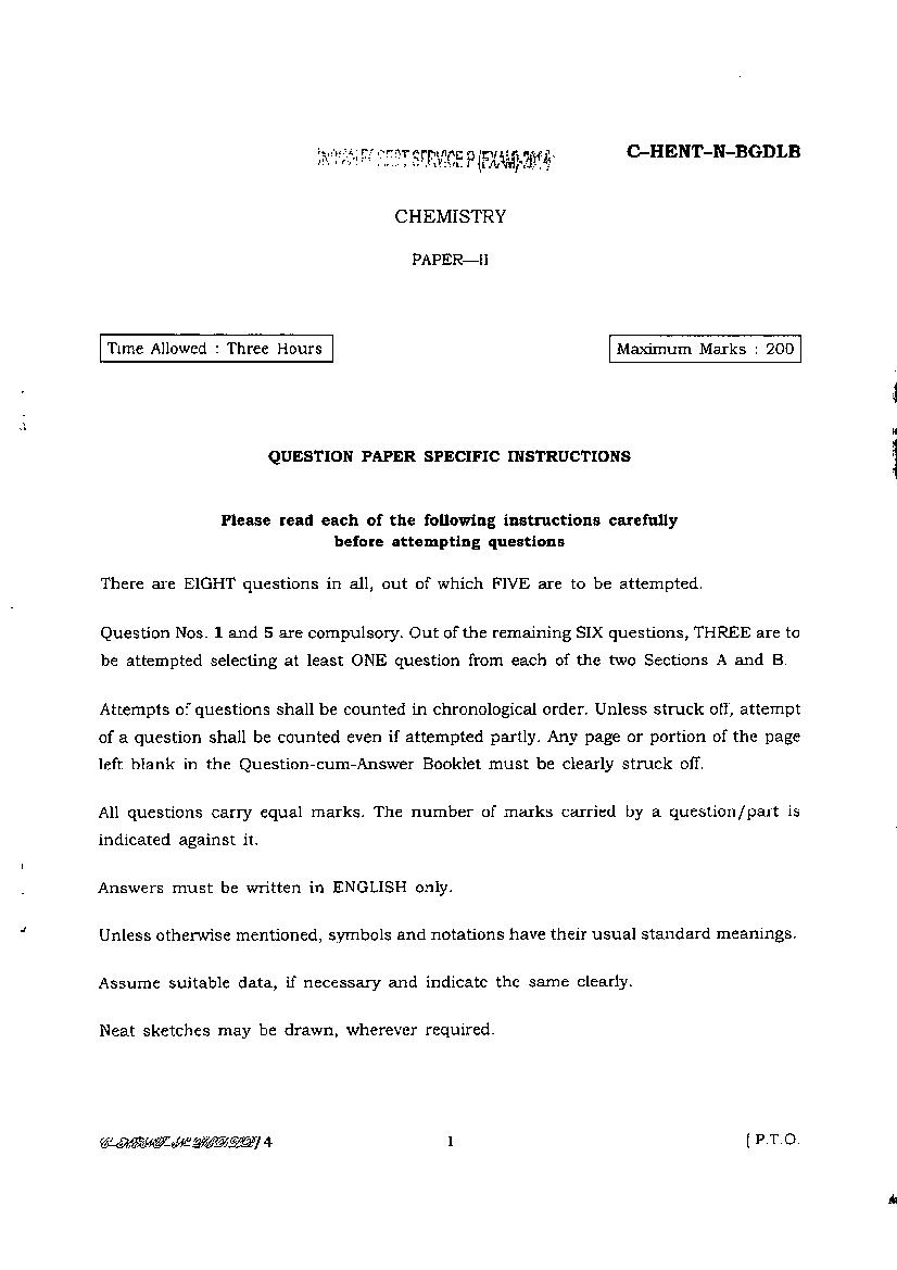 UPSC IFS 2014 Question Paper for Chemistry Paper II - Page 1