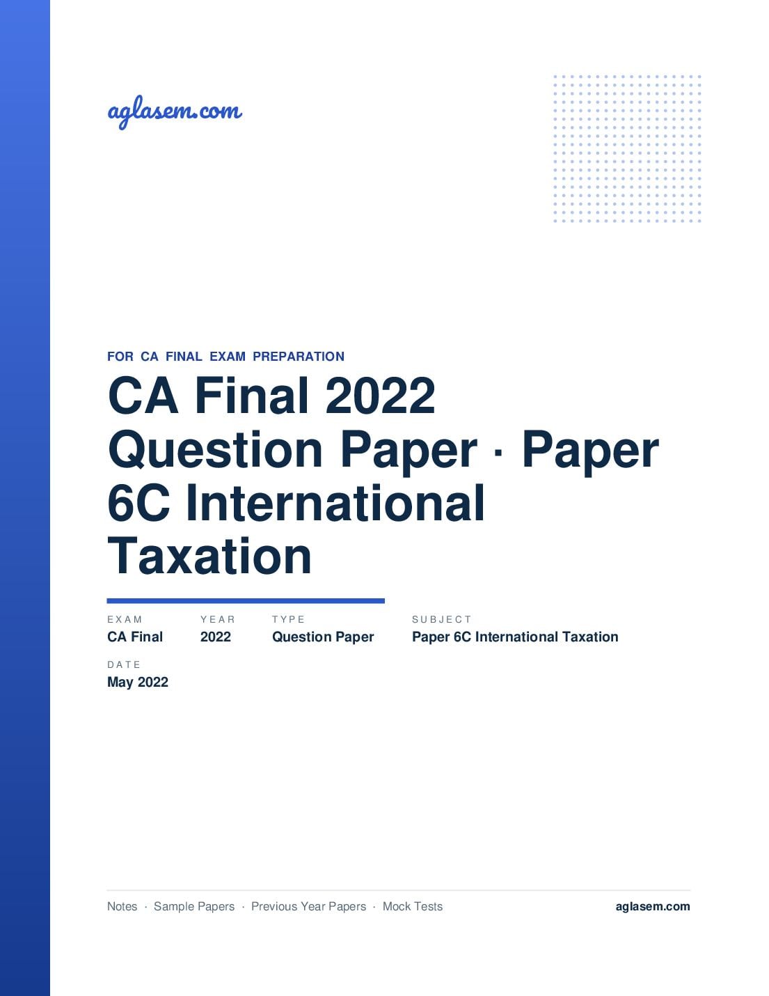 CA Final May 2022 Question Paper Paper 6C International Taxation - Page 1 of 33