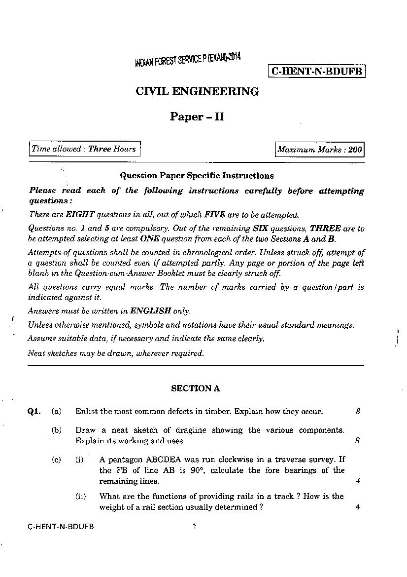 UPSC IFS 2014 Question Paper for Civil Engineering Paper II - Page 1