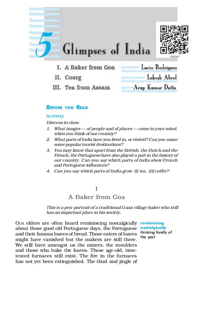 NCERT Book Class 10 English (First Flight) Chapter 5 Glimpses of India; A Baker from Goa; Coorg; Tea from Assam The Trees - Page 1