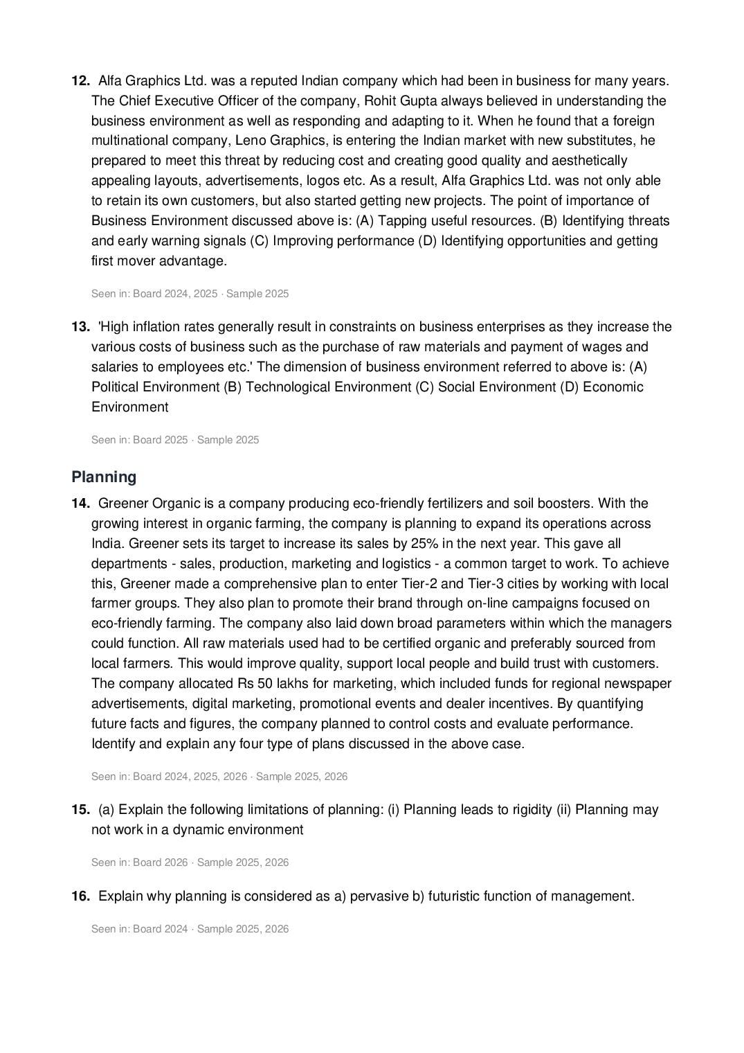 CBSE Class 12 Business Studies Important Questions 2027 (PDF)