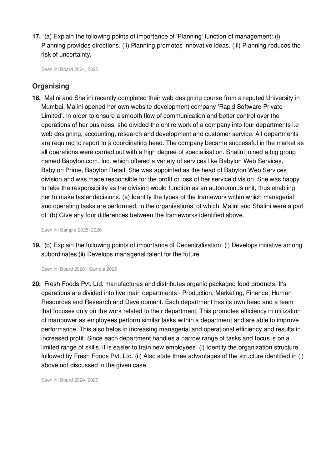 CBSE Class 12 Business Studies Important Questions 2027 (PDF)