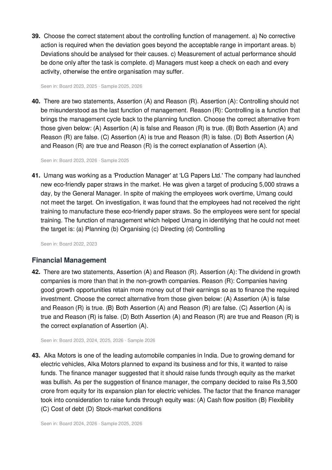 CBSE Class 12 Business Studies Important Questions 2027 (PDF)