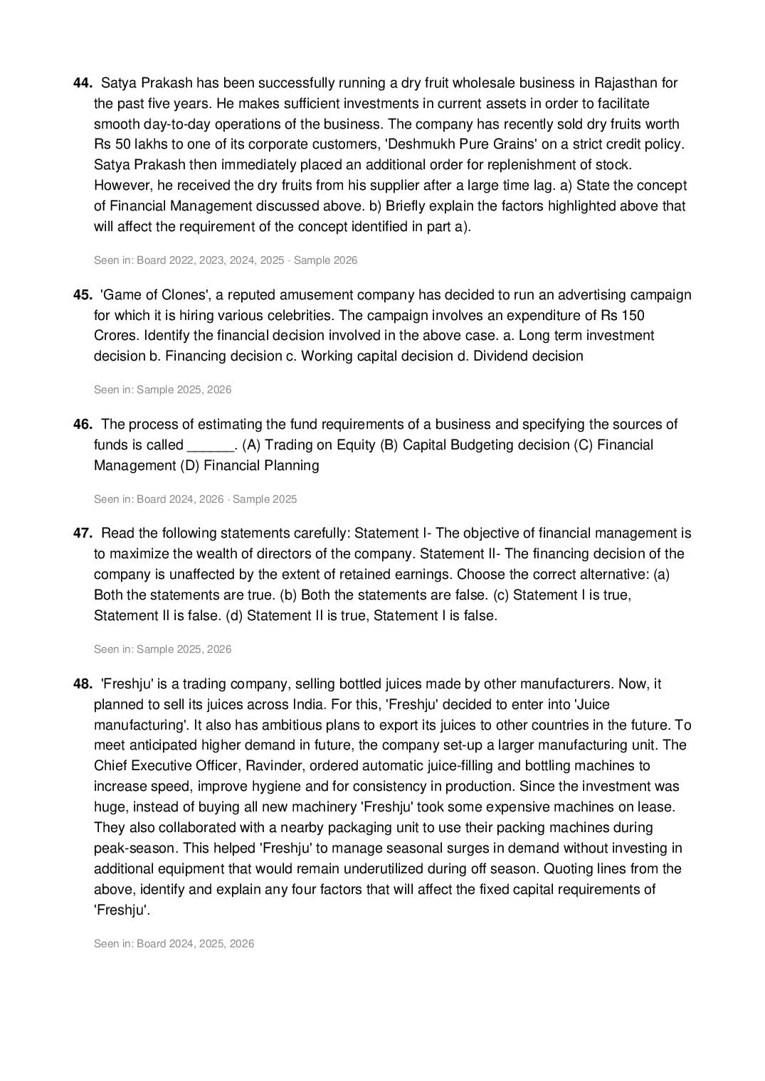 CBSE Class 12 Business Studies Important Questions 2027 (PDF)
