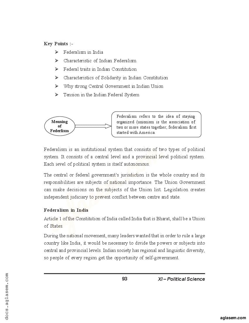 Class 11 Political Science Notes for Federalism (PDF) - Study Material ...