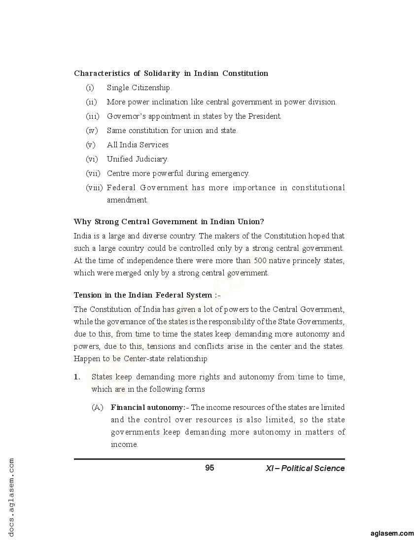 Class 11 Political Science Notes for Federalism (PDF) - Study Material ...