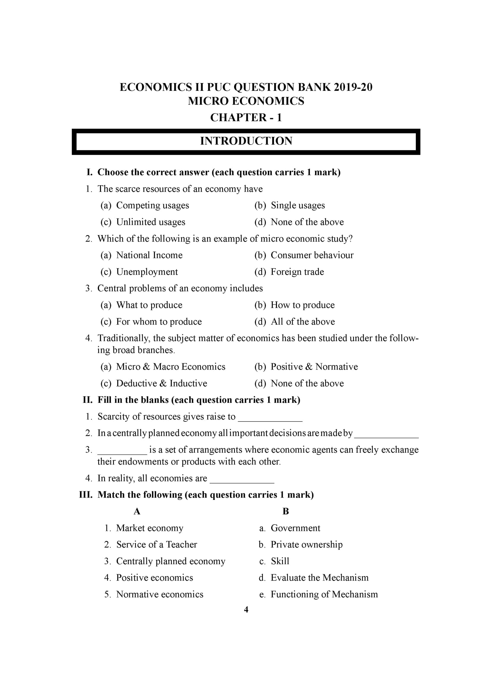 Karnataka II PUC Question Bank For Economics Download Class 12th 