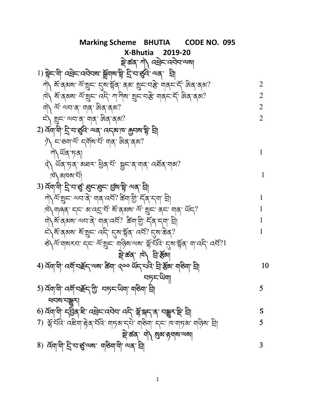 CBSE Class 10 Marking Scheme 2020 for Bhutia - Page 1