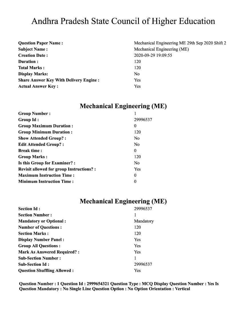 AP PGECET 2020 Question Paper for Mechanical Engineering - Page 1