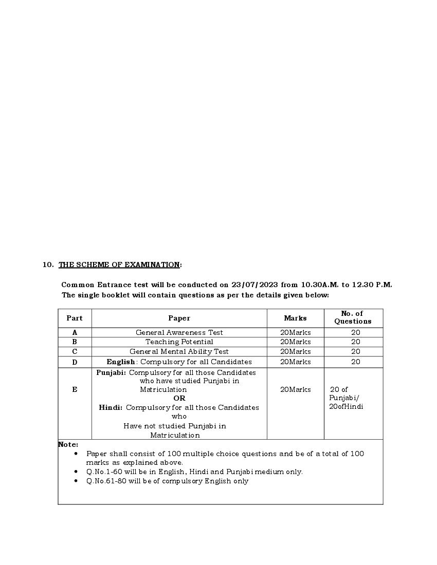 Chandigarh B.Ed 2023 Syllabus - Page 1