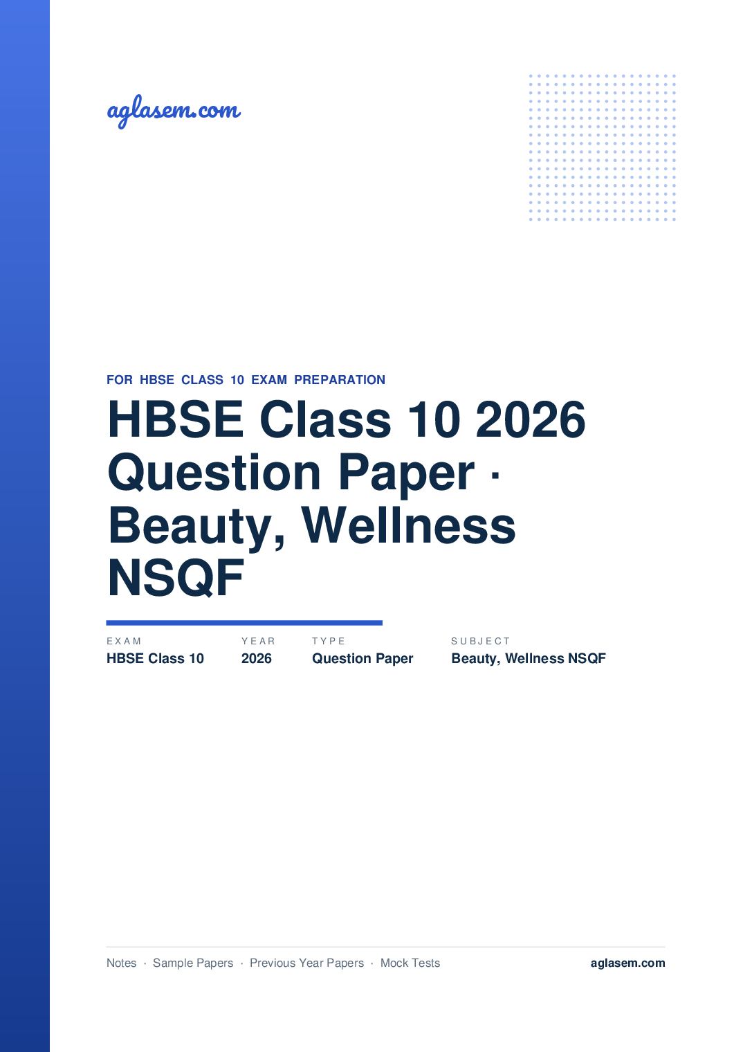 HBSE Class 10 Question Paper 2026 Beauty & Wellness NSQF - Page 1 of 9