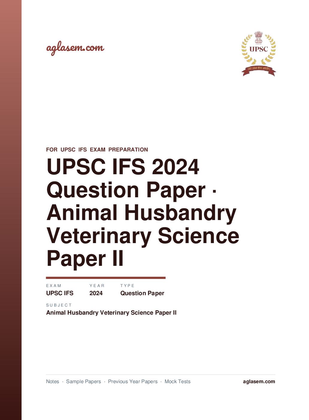UPSC IFS 2024 Question Paper for Animal Husbandry and Veterinary Science Paper II - Page 1 of 5