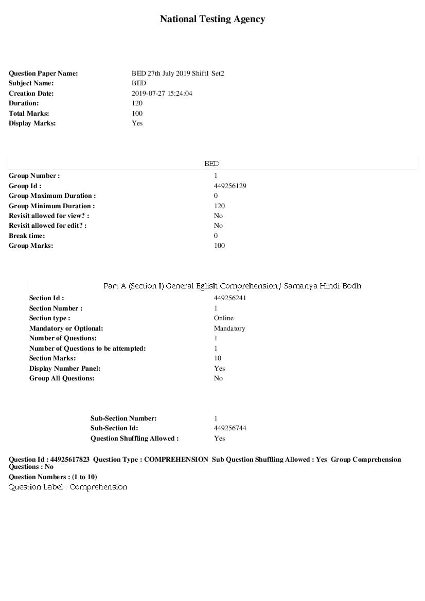 IGNOU B.Ed 2019 Question Paper - Page 1