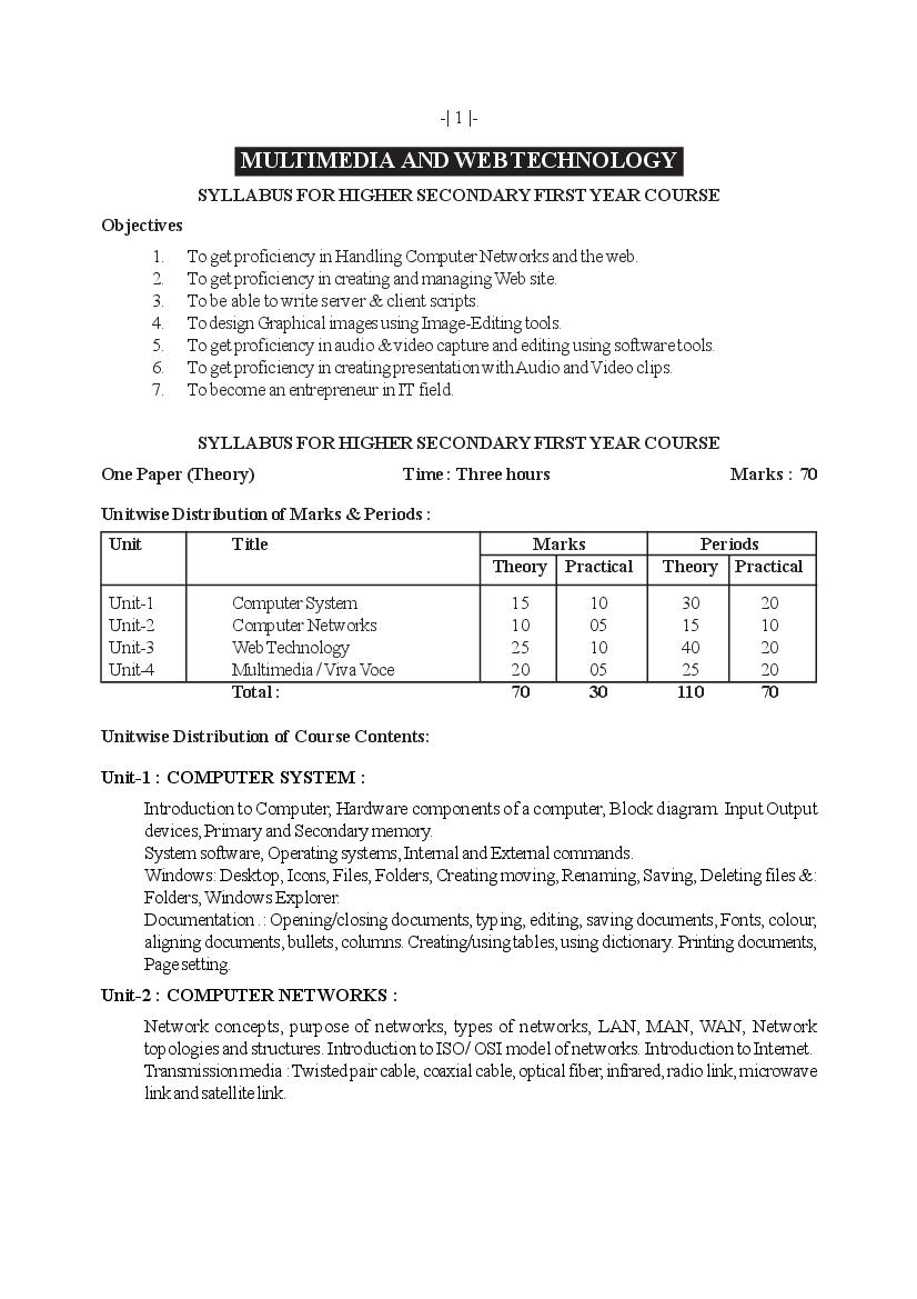 AHSEC 1st Year Syllabus Multimedia and Web Technology - Page 1