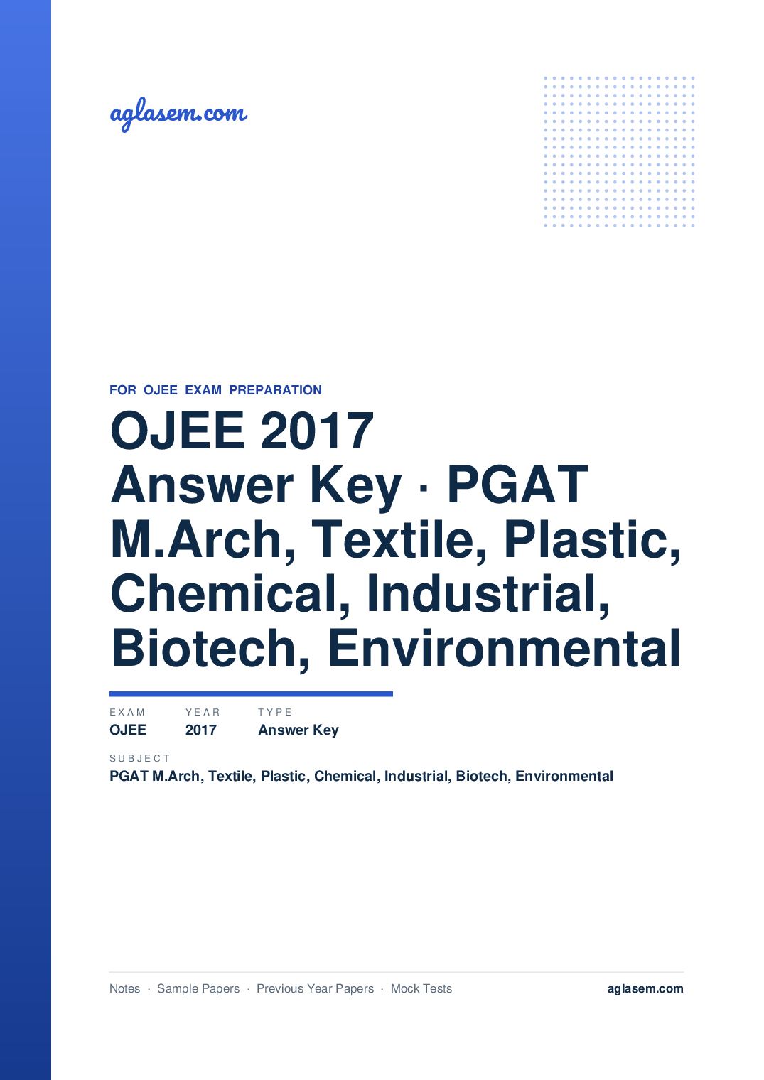 OJEE 2017 Answer Key PGAT M.Arch, Textile, Plastic, Chemical, Industrial, Biotech, Environmental - Page 1 of 15