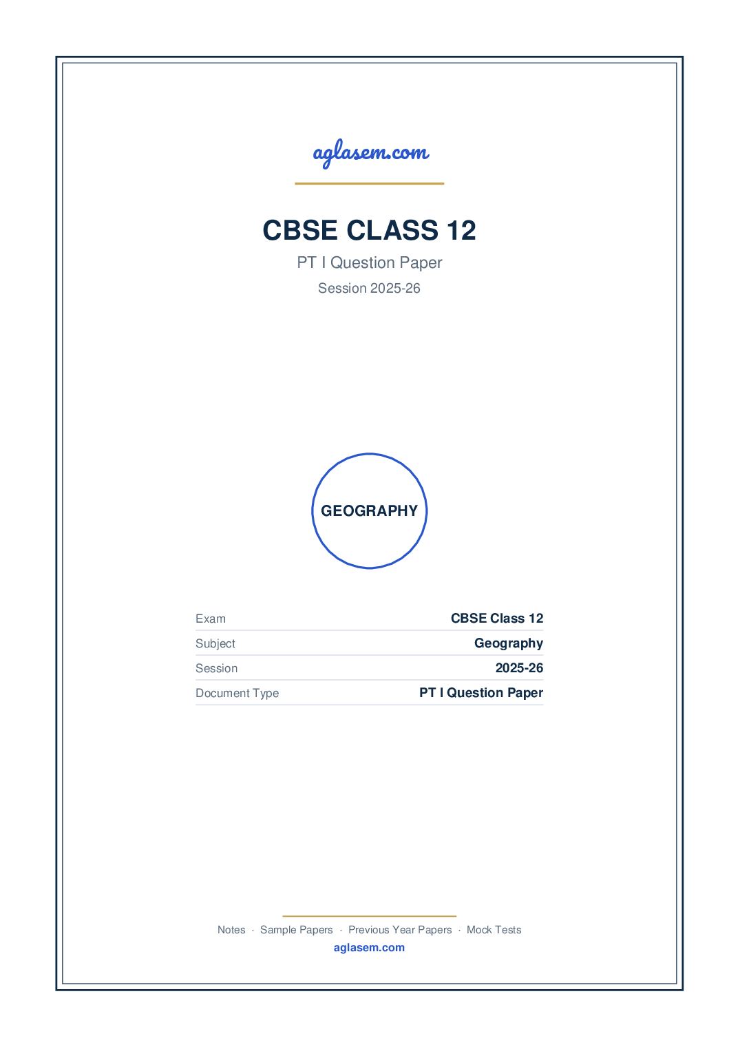 Class 12 PT I Question Paper 2025-26 Geography - Page 1 of 5
