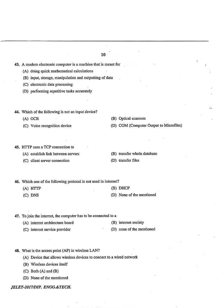 WB JELET 2017 Question Paper PDF: Engineering, B.Sc., Pharmacy