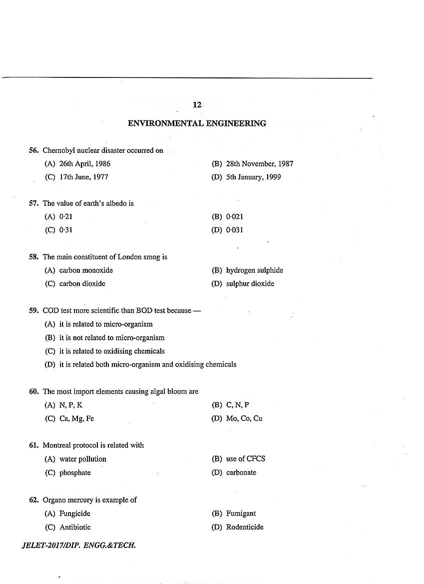 WB JELET 2017 Question Paper PDF: Engineering, B.Sc., Pharmacy