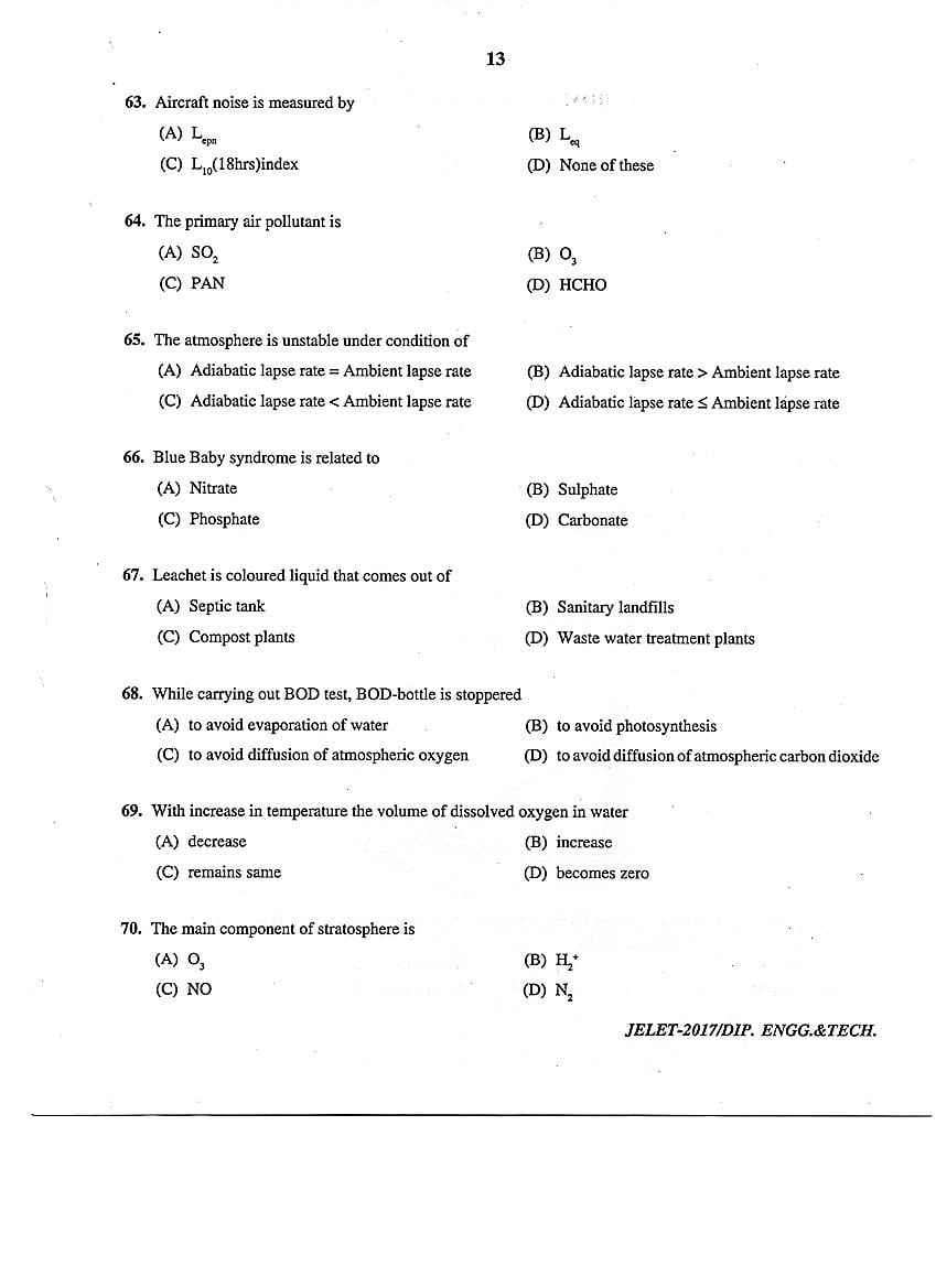 WB JELET 2017 Question Paper PDF: Engineering, B.Sc., Pharmacy