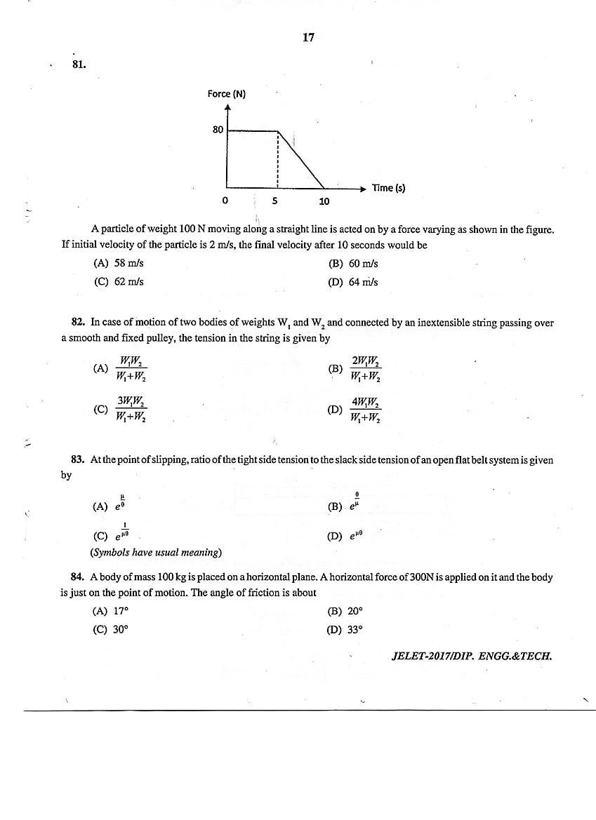 WB JELET 2017 Question Paper PDF: Engineering, B.Sc., Pharmacy