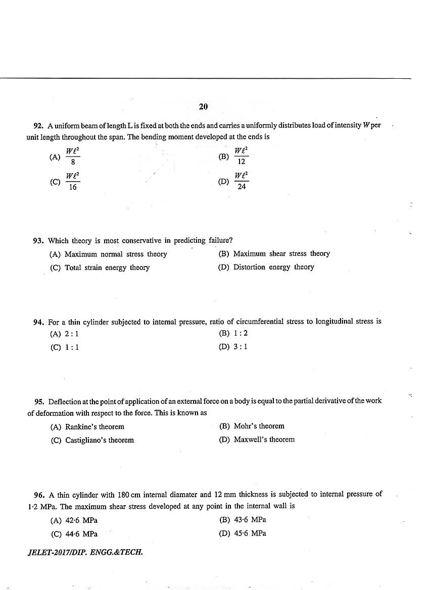WB JELET 2017 Question Paper PDF: Engineering, B.Sc., Pharmacy