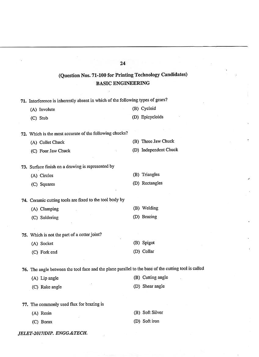 WB JELET 2017 Question Paper PDF: Engineering, B.Sc., Pharmacy