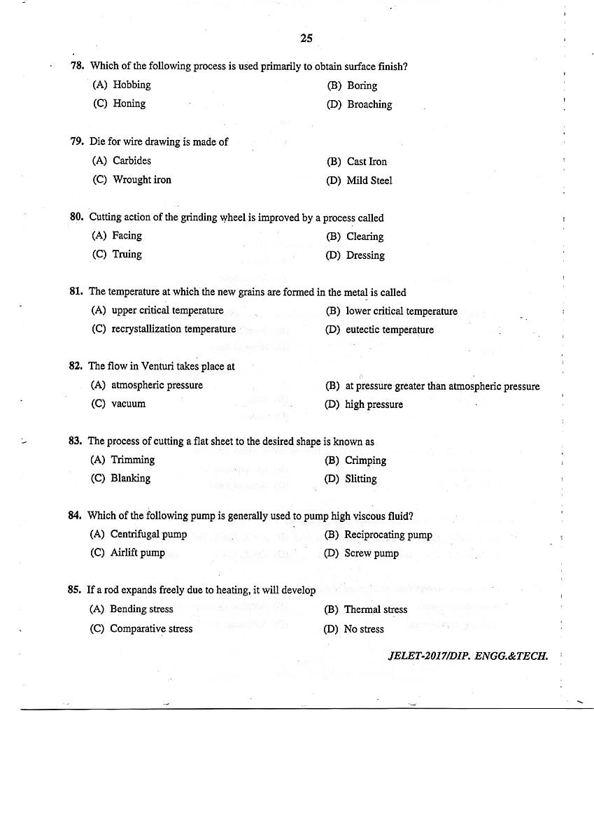 WB JELET 2017 Question Paper PDF: Engineering, B.Sc., Pharmacy