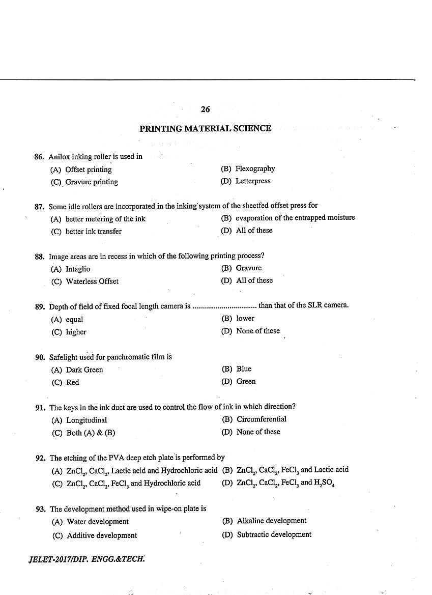 WB JELET 2017 Question Paper PDF: Engineering, B.Sc., Pharmacy