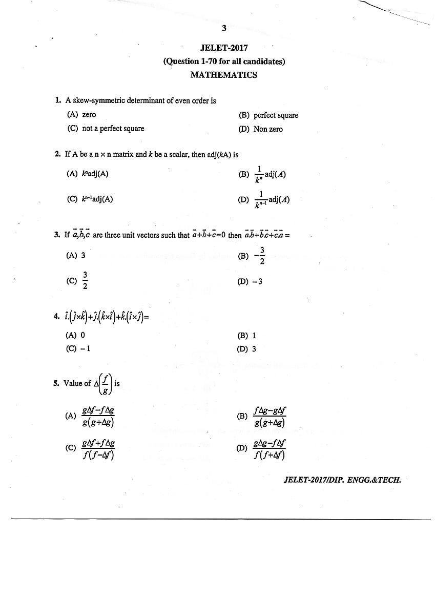 WB JELET 2017 Question Paper PDF: Engineering, B.Sc., Pharmacy