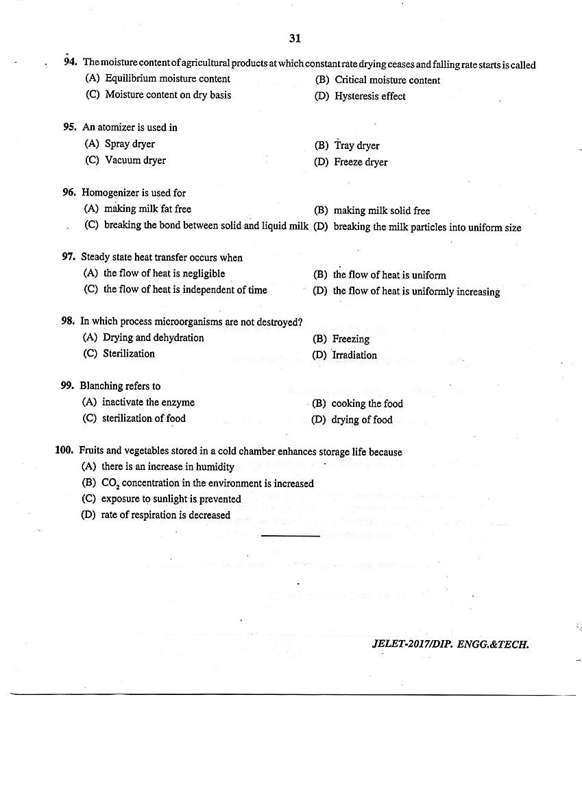 WB JELET 2017 Question Paper PDF: Engineering, B.Sc., Pharmacy