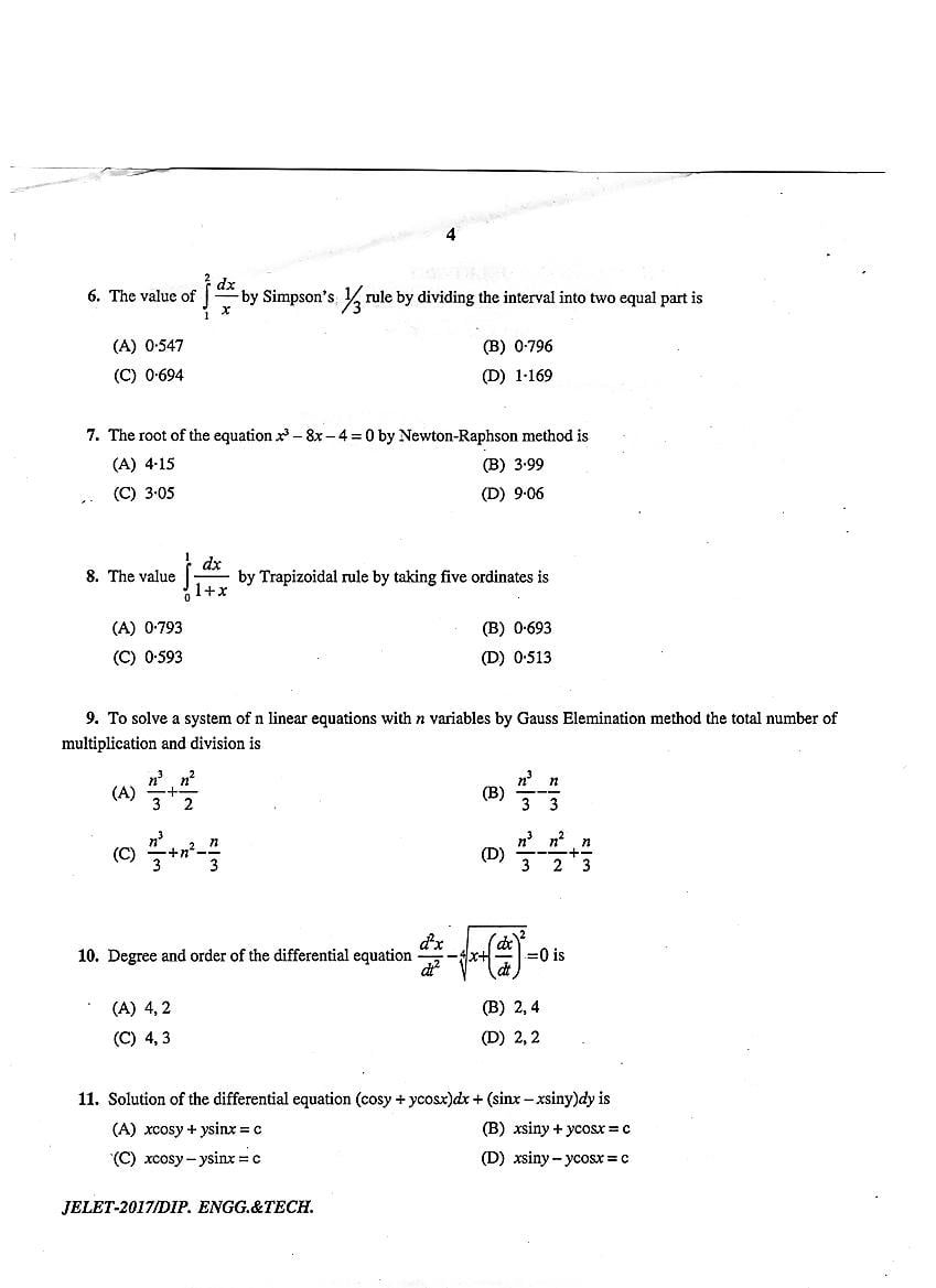 WB JELET 2017 Question Paper PDF: Engineering, B.Sc., Pharmacy