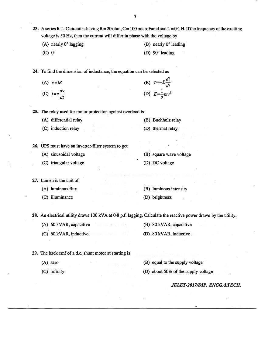 WB JELET 2017 Question Paper PDF: Engineering, B.Sc., Pharmacy