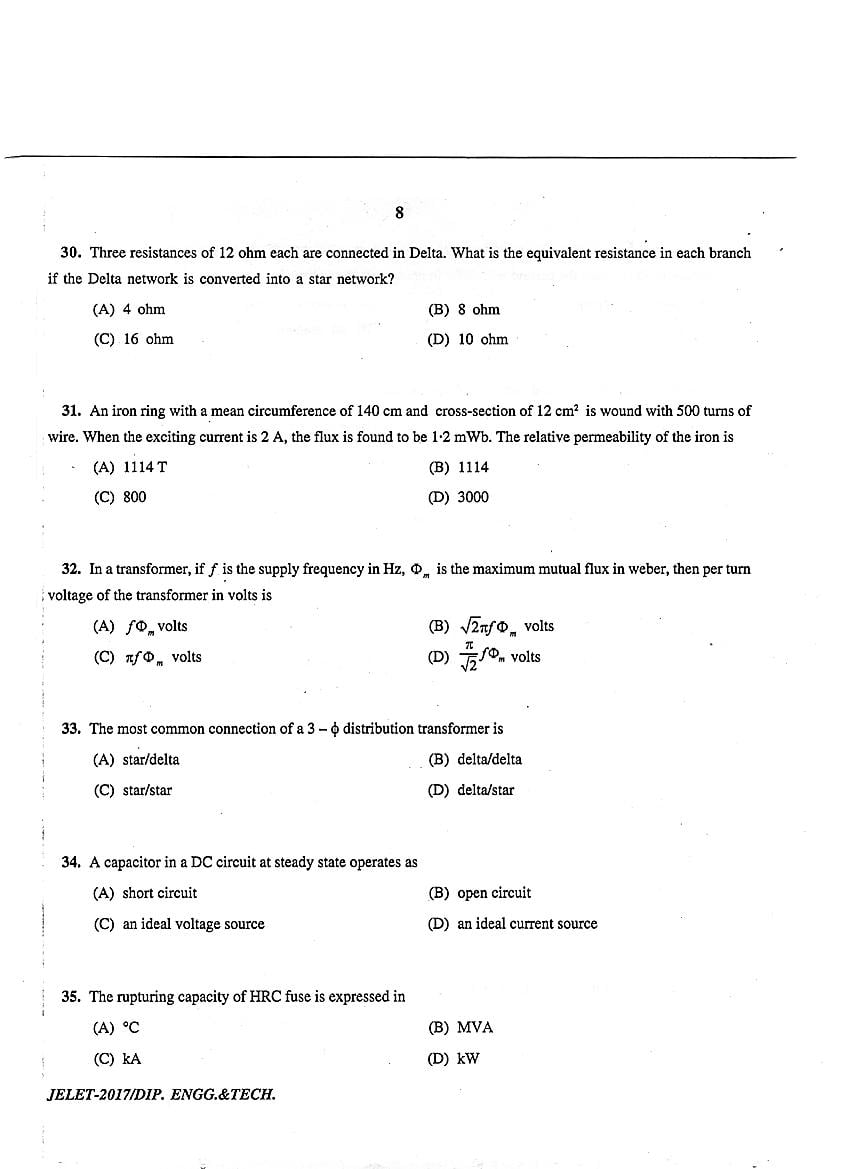 WB JELET 2017 Question Paper PDF: Engineering, B.Sc., Pharmacy