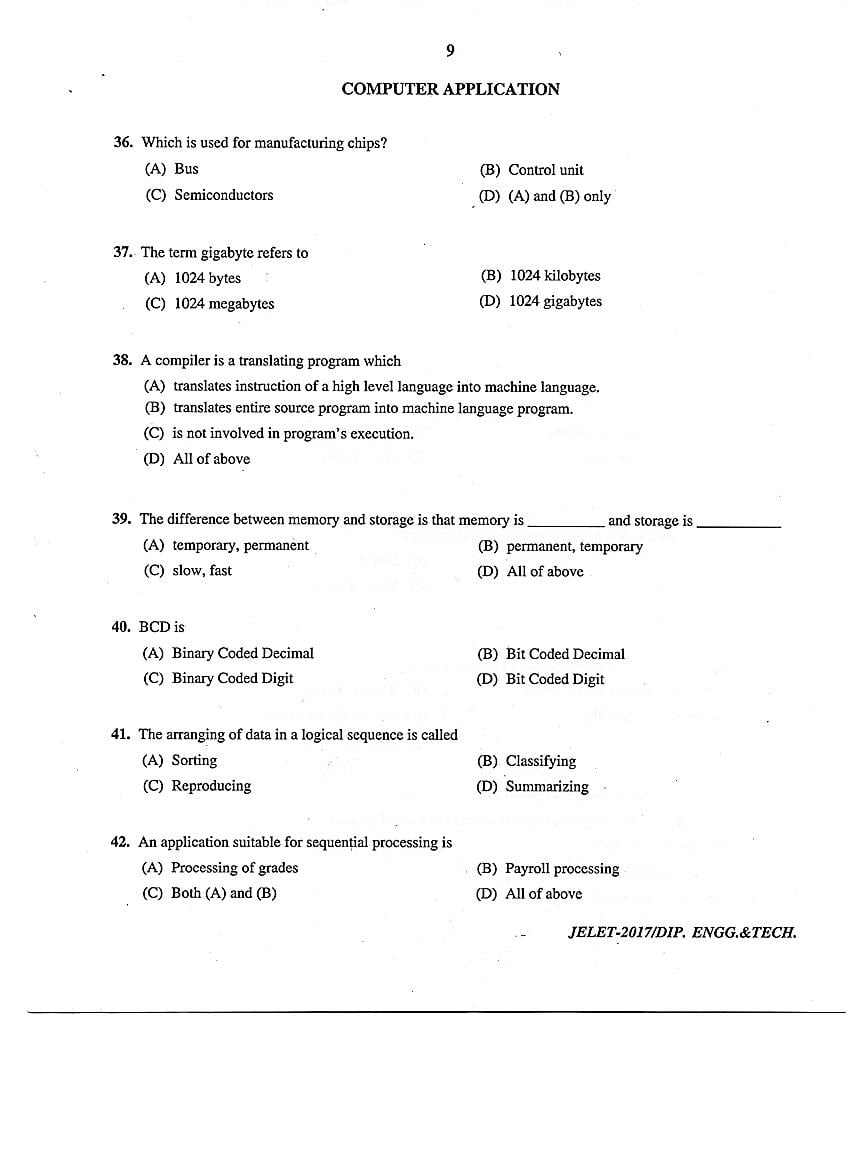 WB JELET 2017 Question Paper PDF: Engineering, B.Sc., Pharmacy