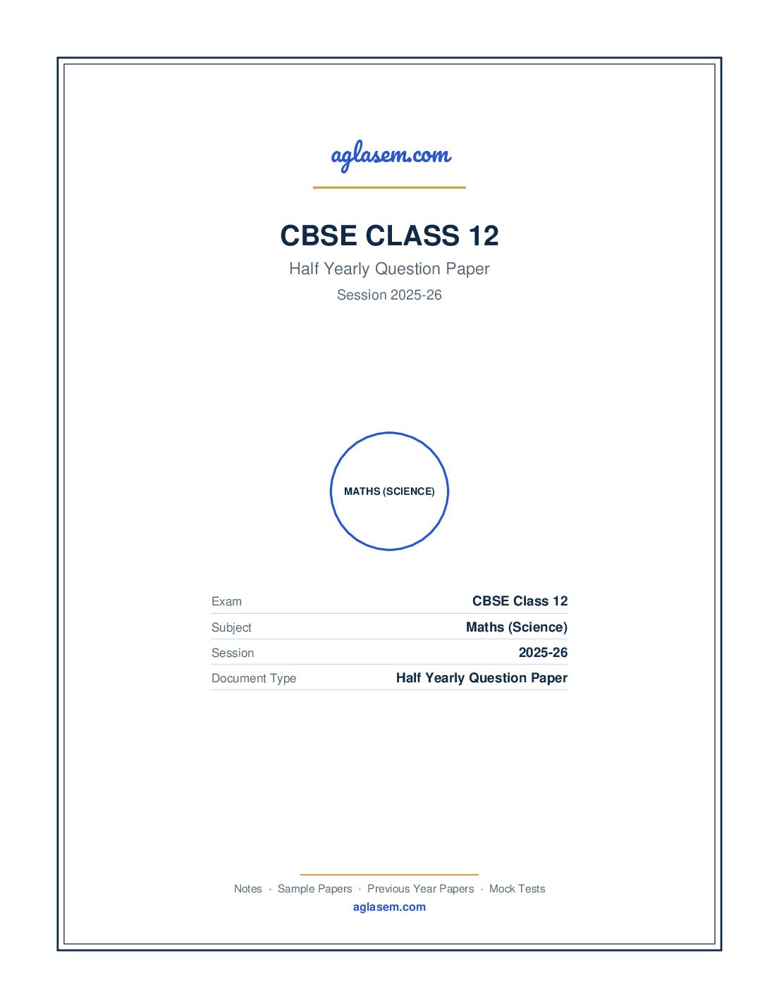 Class 12 Half Yearly Question Paper 2025-26 Maths (Science) - Page 1 of 5