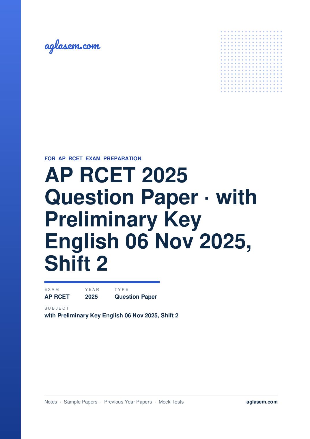 AP RCET 2025 Question Paper with Preliminary Key English 06 Nov 2025, Shift 2 - Page 1 of 73