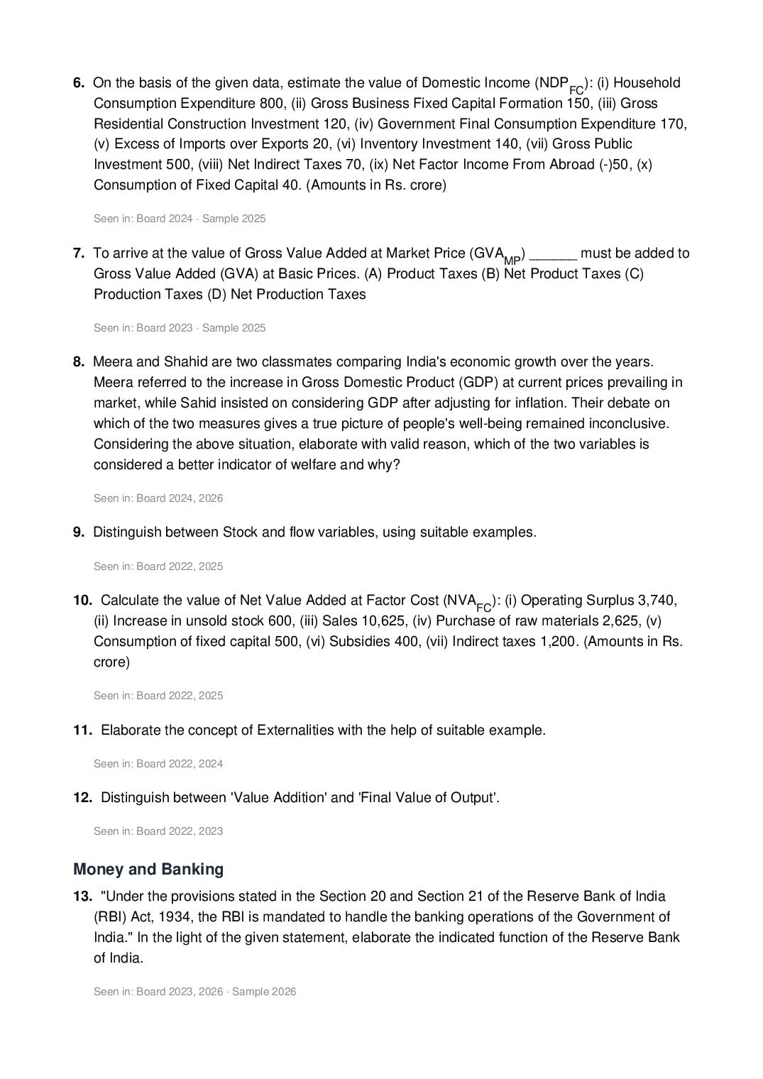 CBSE Class 12 Economics Important Questions 2027 (PDF)