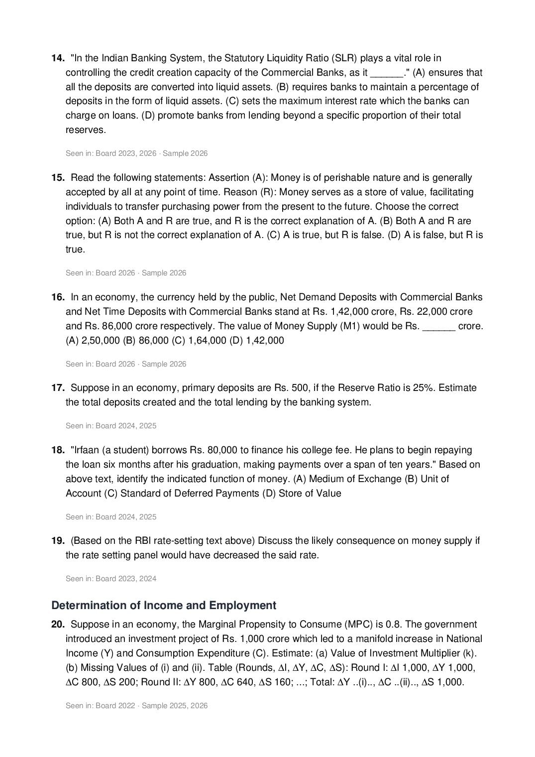 CBSE Class 12 Economics Important Questions 2027 (PDF)