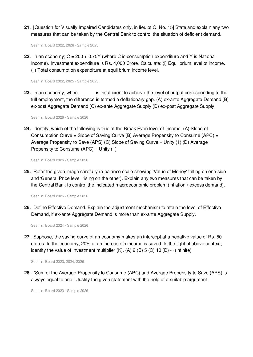 CBSE Class 12 Economics Important Questions 2027 (PDF)