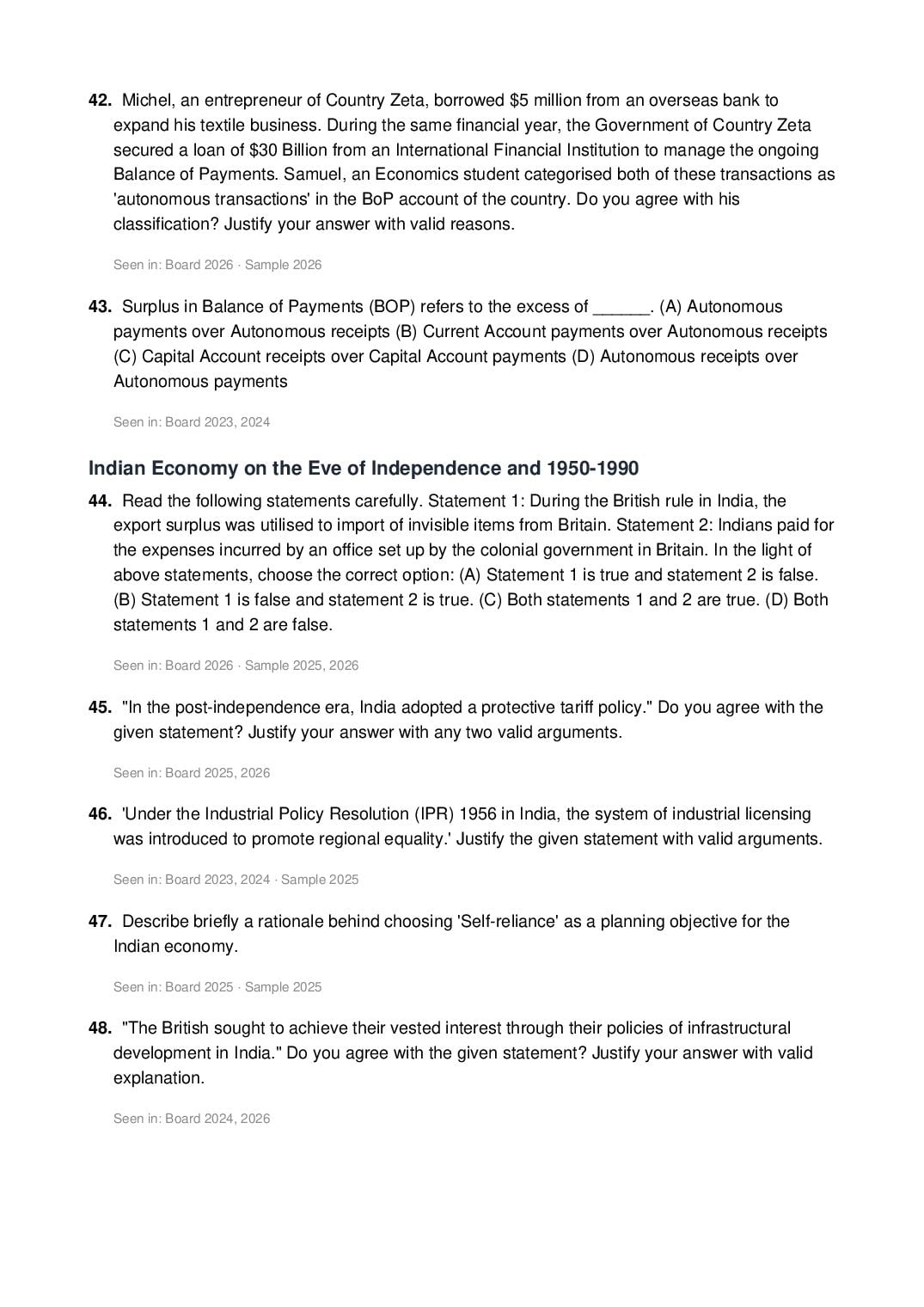 CBSE Class 12 Economics Important Questions 2027 (PDF)