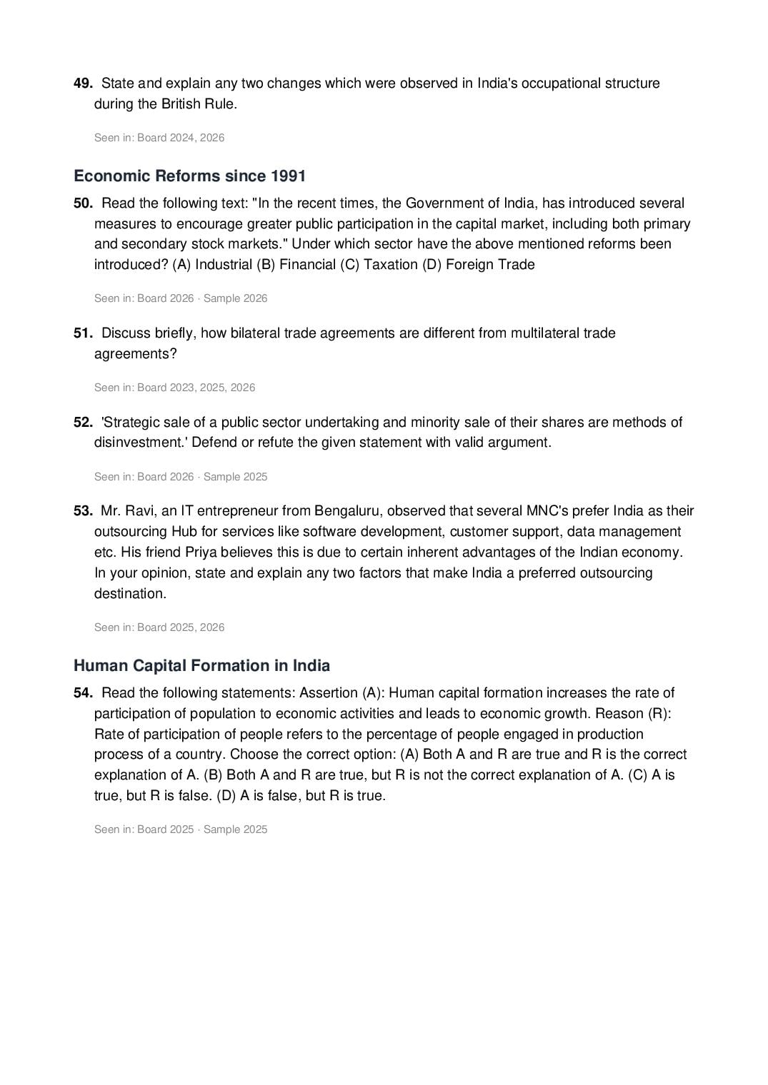 CBSE Class 12 Economics Important Questions 2027 (PDF)