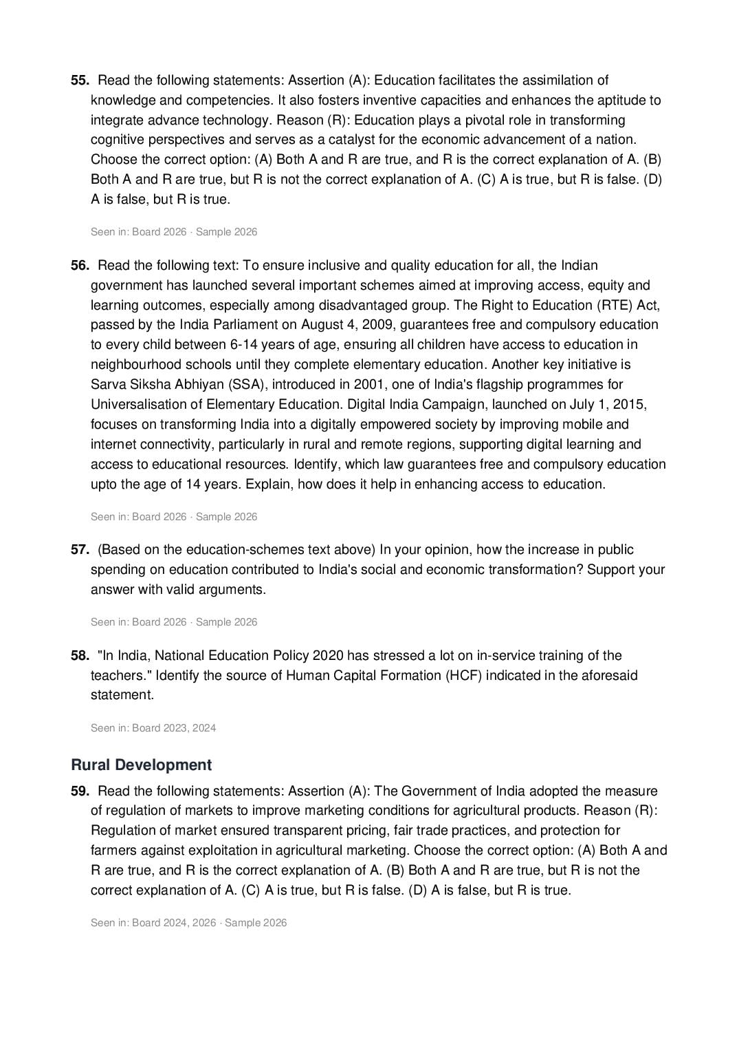 CBSE Class 12 Economics Important Questions 2027 (PDF)