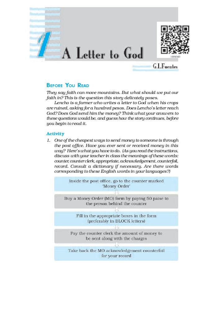 NCERT Book Class 10 English (First Flight) Chapter 1 A Letter to God; Dust of Snow; Fire and Ice - Page 1