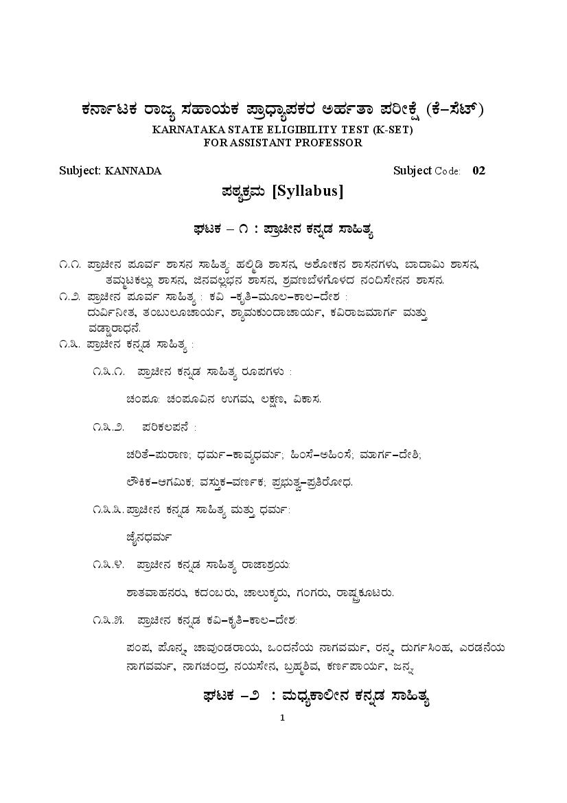 KSET Syllabus Kannada - Page 1