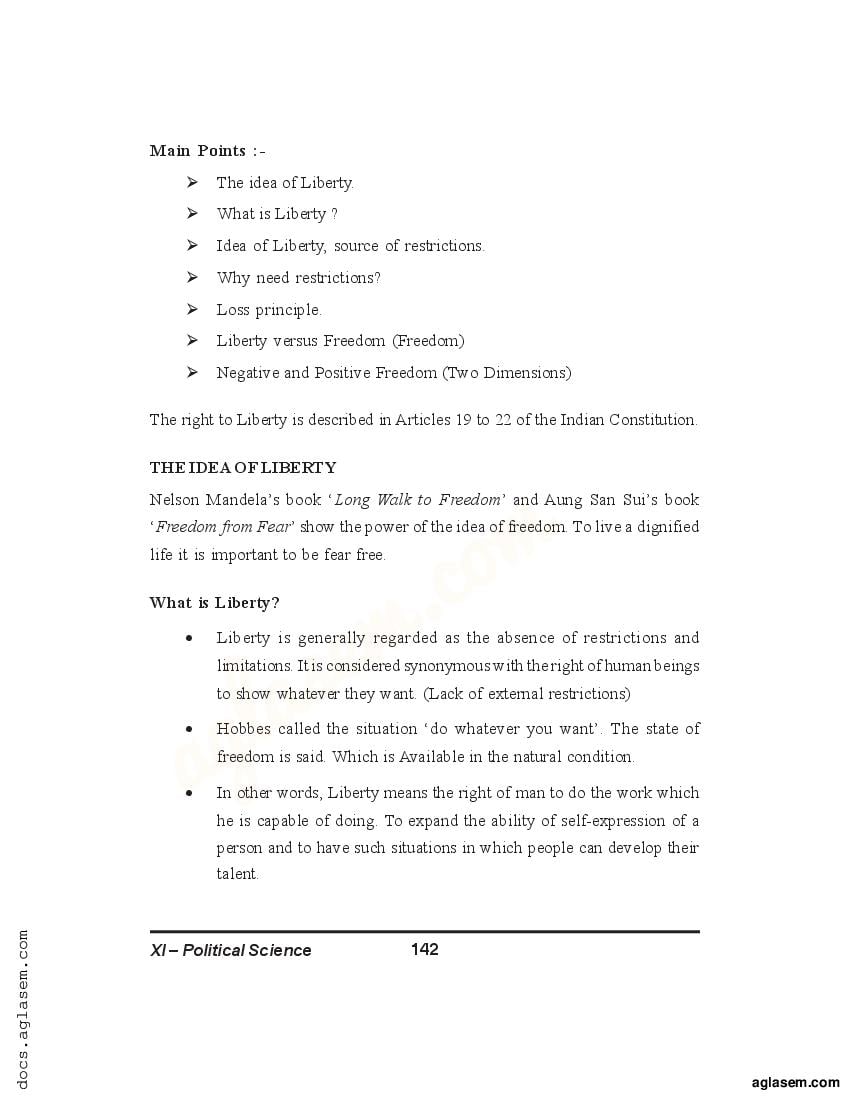 Class 11 Political Science Notes for Freedom, Liberty (PDF) - Study ...