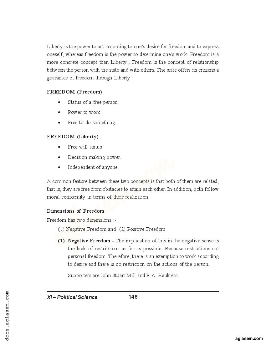 Class 11 Political Science Notes for Freedom, Liberty (PDF) - Study ...