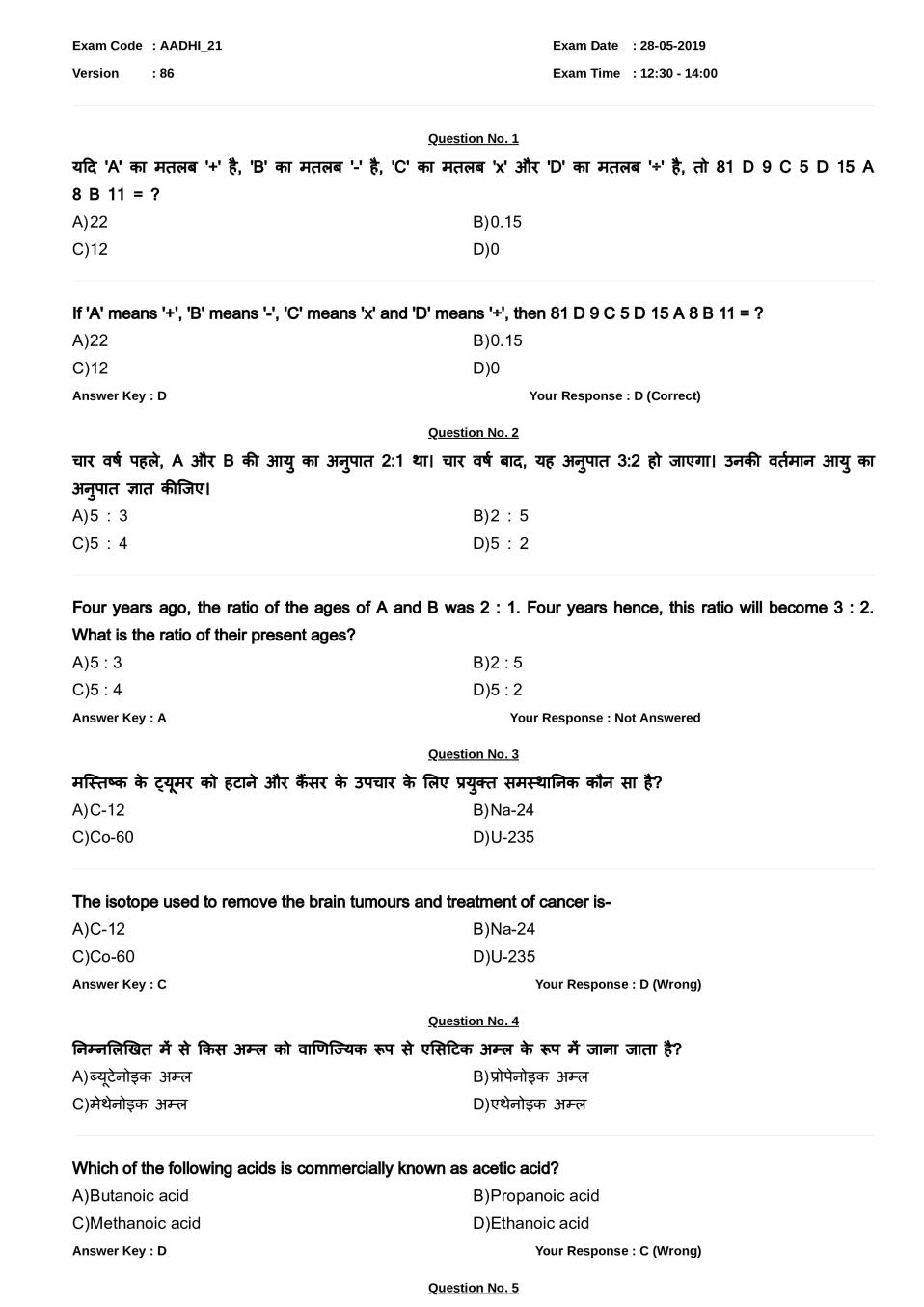 RRB JE Question Paper with Answers for 28 May 2019 Exam Shift 2 - Page 1